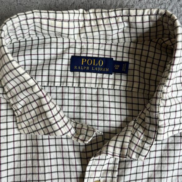 Polo Ralph Lauren Shirt Mens 2XB Big Gray Burgundy Check Button Long Sleeve Pony - Picture 4 of 12